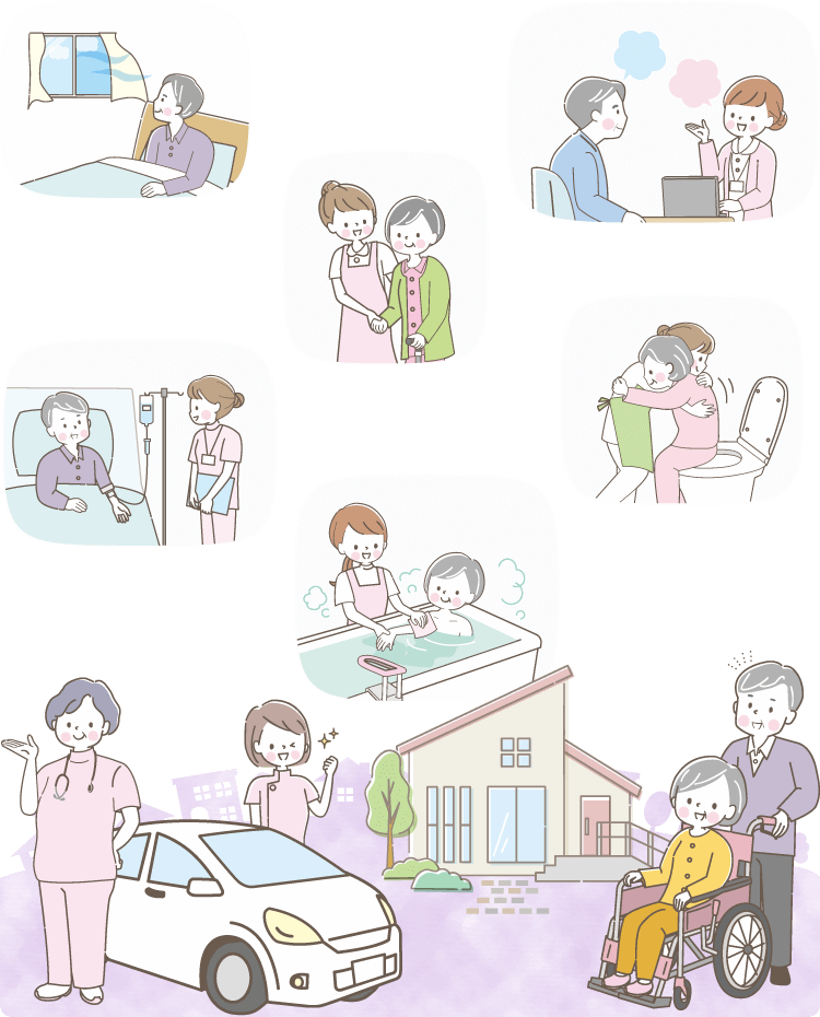 訪問看護の様子を描いたイラスト